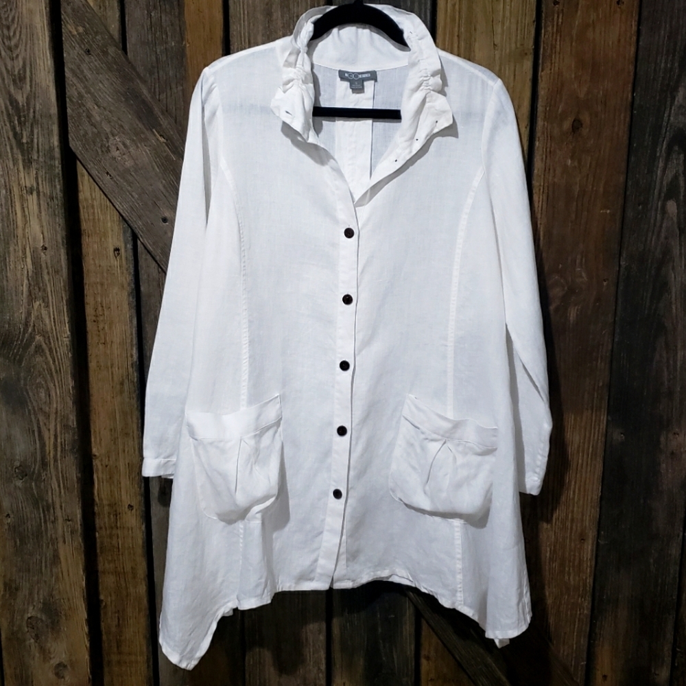 GO Silk Size S Oversized White Linen Duster/Tunic